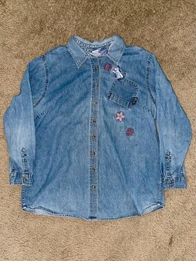 VTG Disney Pooh 100% Cotton Denim Embroidered Eeyore Long Sleeve Button Up Shirt